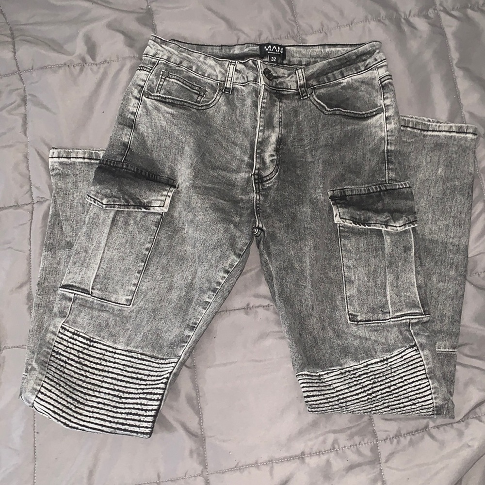 Skinny Stretch Multi Pocket Biker Cargo Jean